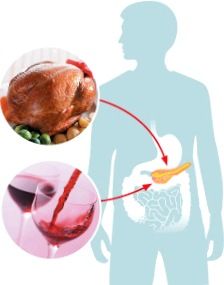 Жареная пища и алкоголь перегружают поджелудочную железу.